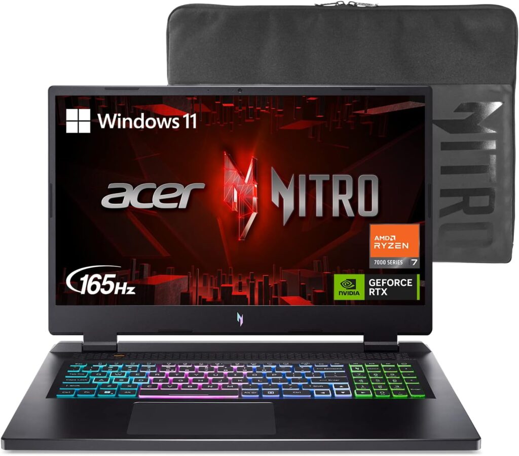 acer Nitro 17 Gaming Laptop | AMD Ryzen 7 7840HS Octa-Core CPU | NVIDIA GeForce RTX 4060 Laptop GPU | 17.3 QHD 165Hz IPS Display | 1TB Gen 4 SSD | Wi-Fi 6E | RGB Backlit KB | AN17-41-R7G3, Black : Electronics