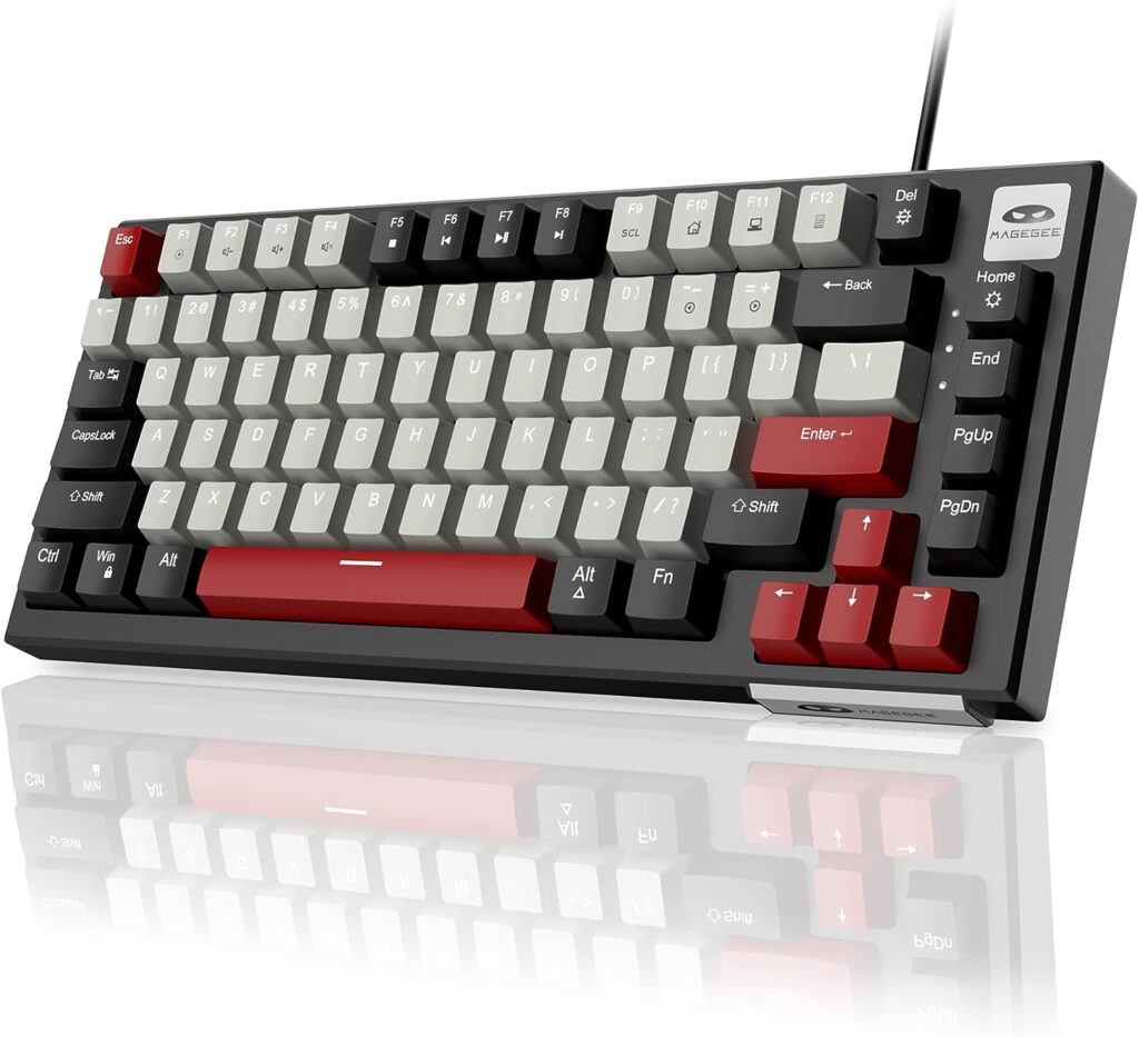 MageGee Mechanical Keyboard, Wired Gaming Keyboard Backlit Ultra-Slim USB Keyboards with Red Switches 81 Keys for PC Windows Computer Laptop（Black Grey）…